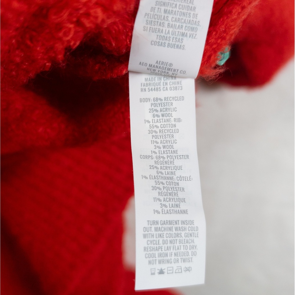 Aerie Eyelash Knit Sweater Women S Red V-Neck Oversized Soft Girl Cabincore Cozy - Picture 5 of 11